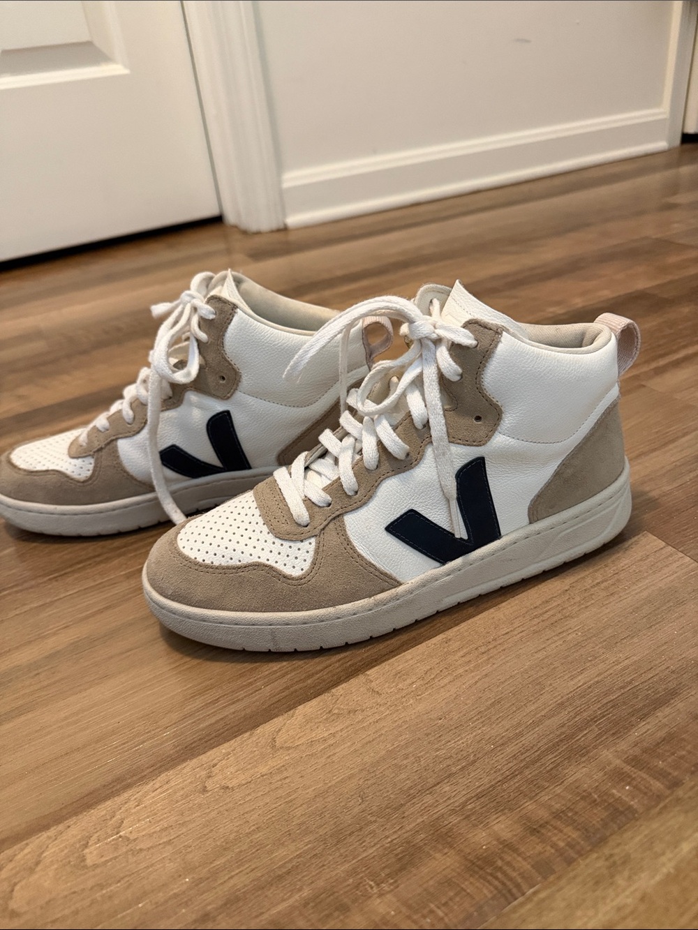 VEJA Women’s High-Top Casual Sneakers in White and Beige